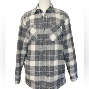 Original Weatherproof Vintage Shacket M Gray White Plaid Button Up Sherpa Lined